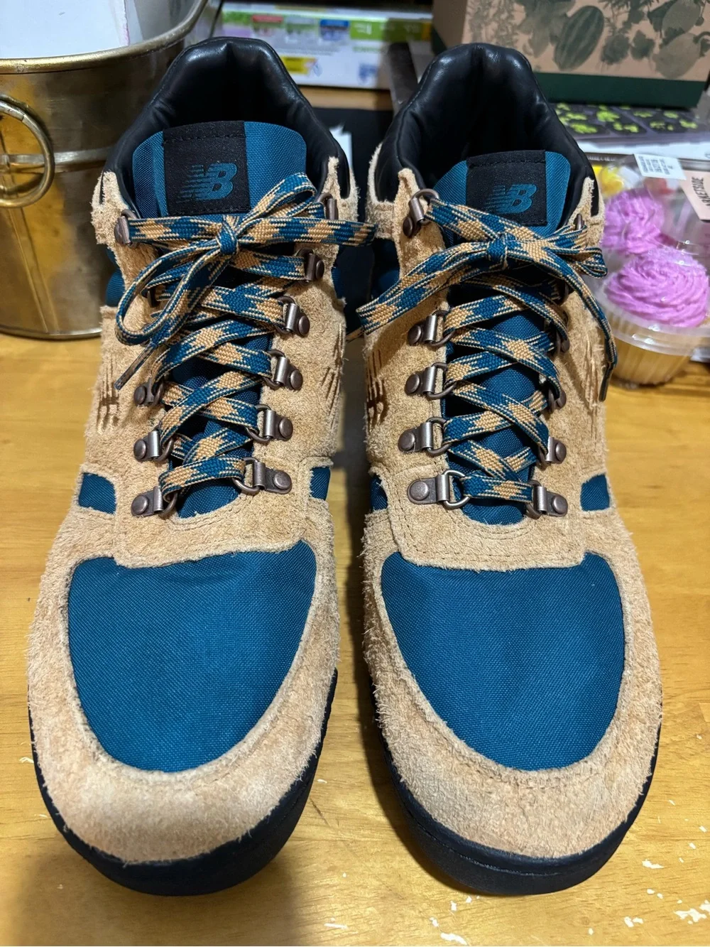 New Balance Rainier Men's Tan Suede & Teal Hiking Sneakers